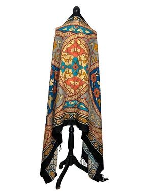 Dana XU 100% Wool Colorful Boho Artsy Fringe Large Shawl Wrap